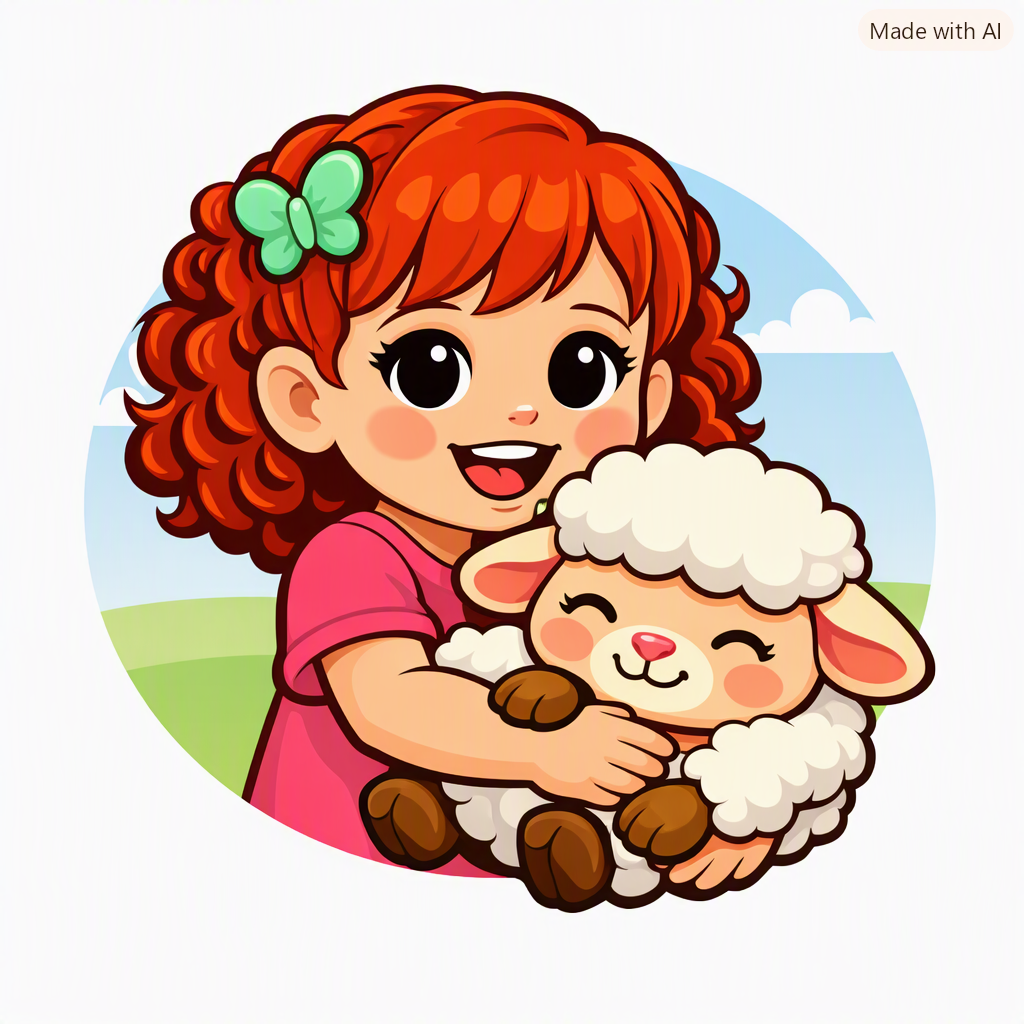 Sienna hugging Doris the sheep